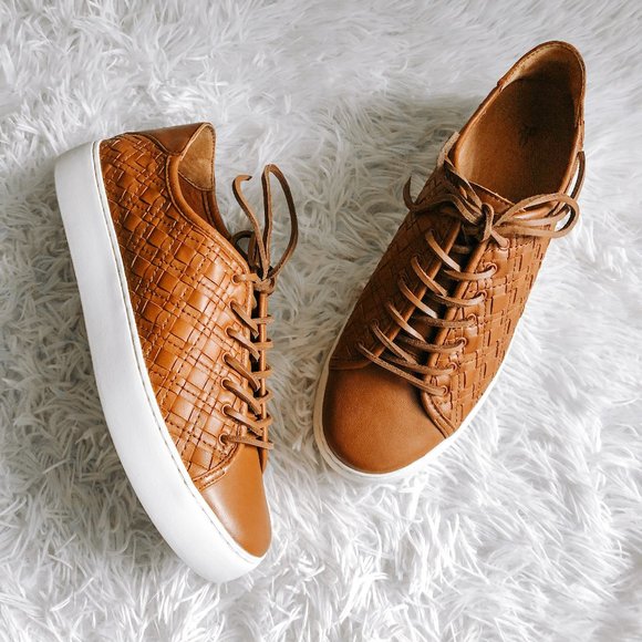 Frye Shoes - Frye Lena Woven Low Lace Brown Sneaker Shoes New